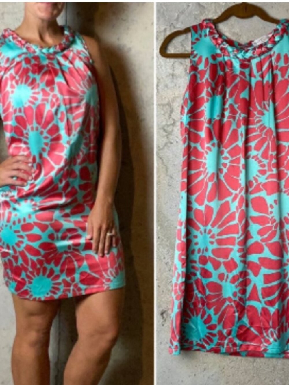 Tracy Negoshian Coral & Aqua Floral Swim Cover-Up Dress